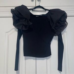 Zara Black Ruffled Long Sleeve Top Sz Medium